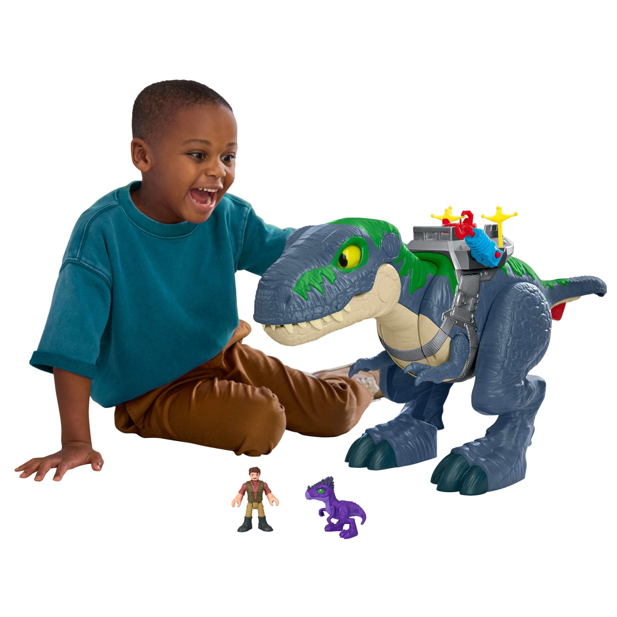 Imaginext Jurassic World La Rinascita - T-Rex Morso Devastante, set con dinosauro da 46 cm con luci, suoni e movimenti e 2 personaggi dal film inclusi, giocattolo per bambini, 3+ anni, JGR40