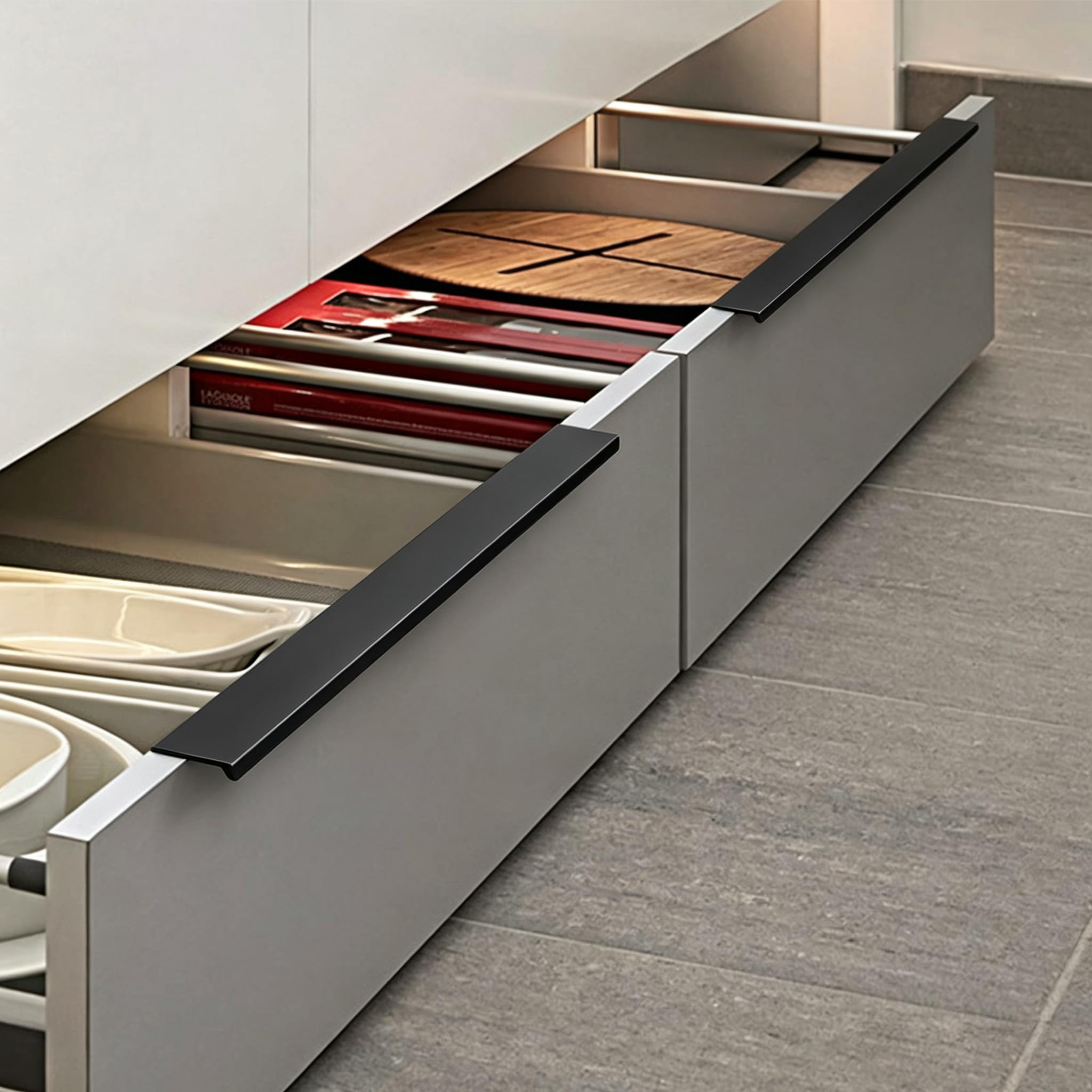 Kantenzug für Schränke, Kommoden, Kleiderschrank, Schublade, 32,6 cm, Lochabstand, Aluminiumlegierung, verdeckte Schubladengriffe für Schrank, Kommode, Kleiderschrank, Schublade, 40 cm, 6