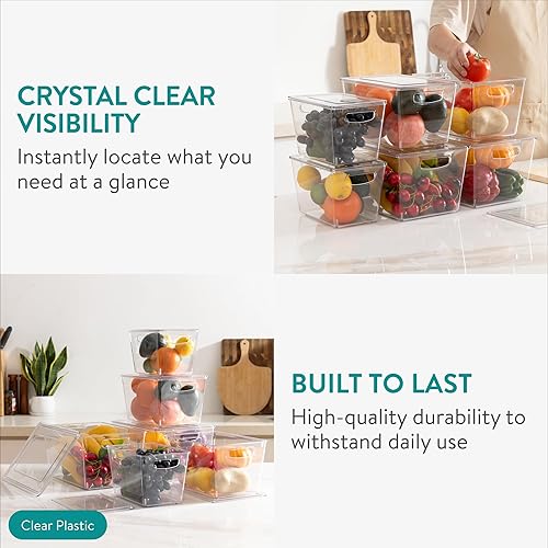 Miniatura 3 de Navaris Contenedores de almacenamiento para refrigerador con tapas, organizadores apilables que ahorran espacio, gran capacidad para organización de