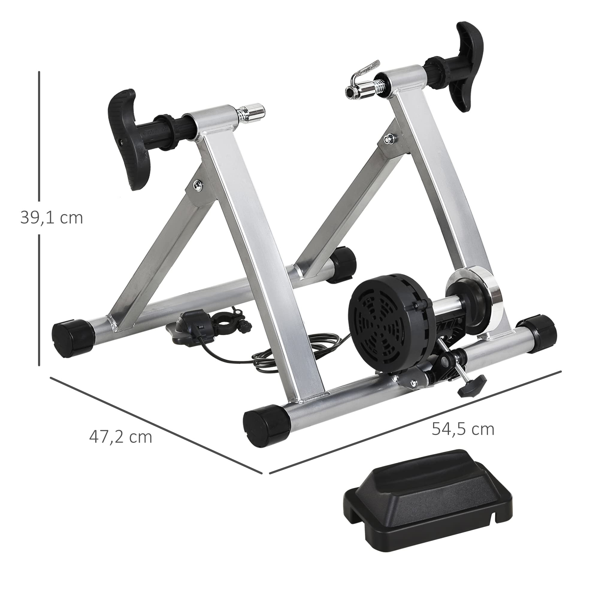 HOMCOM Home Trainer pour vélo Support entraînement vélo VTT Trainer magnétique Pliable 5 Niveaux de résistance réglable Gris métal