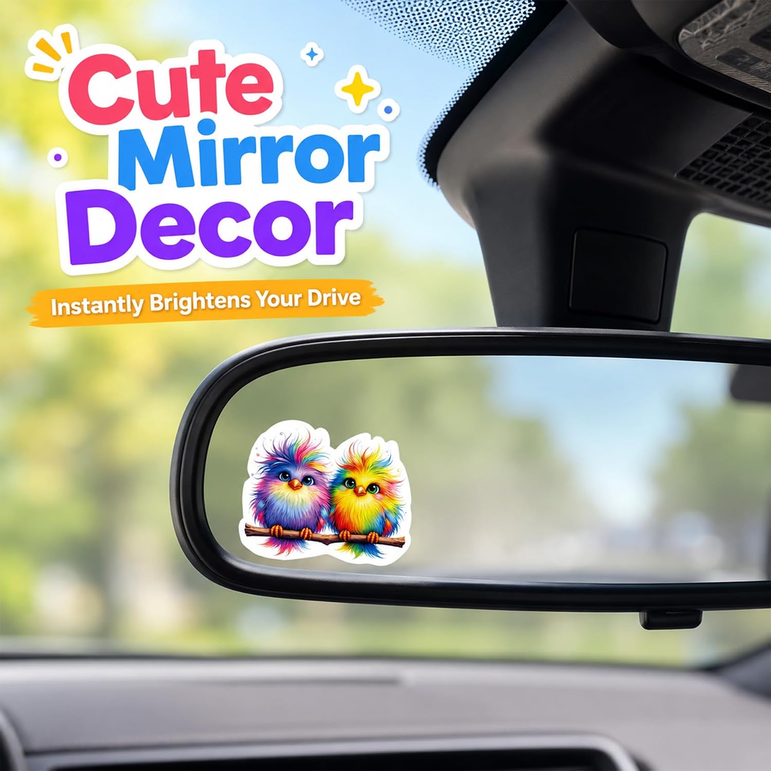2Pcs Colorful Two Birds Car Rearview Mirror Sticker Waterproof Vinyl Decal image 3