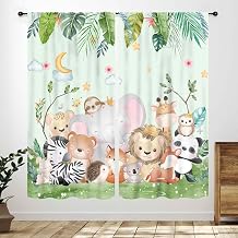 Kids Safari Animals Curtains,Cartoon Jungle Animals Giraffe Lion Elephant Tiger Tropical Leaves Window Drapes for Girls Boys Baby Bedroom Living Room Nursery 2 Panels,42X45 Inch