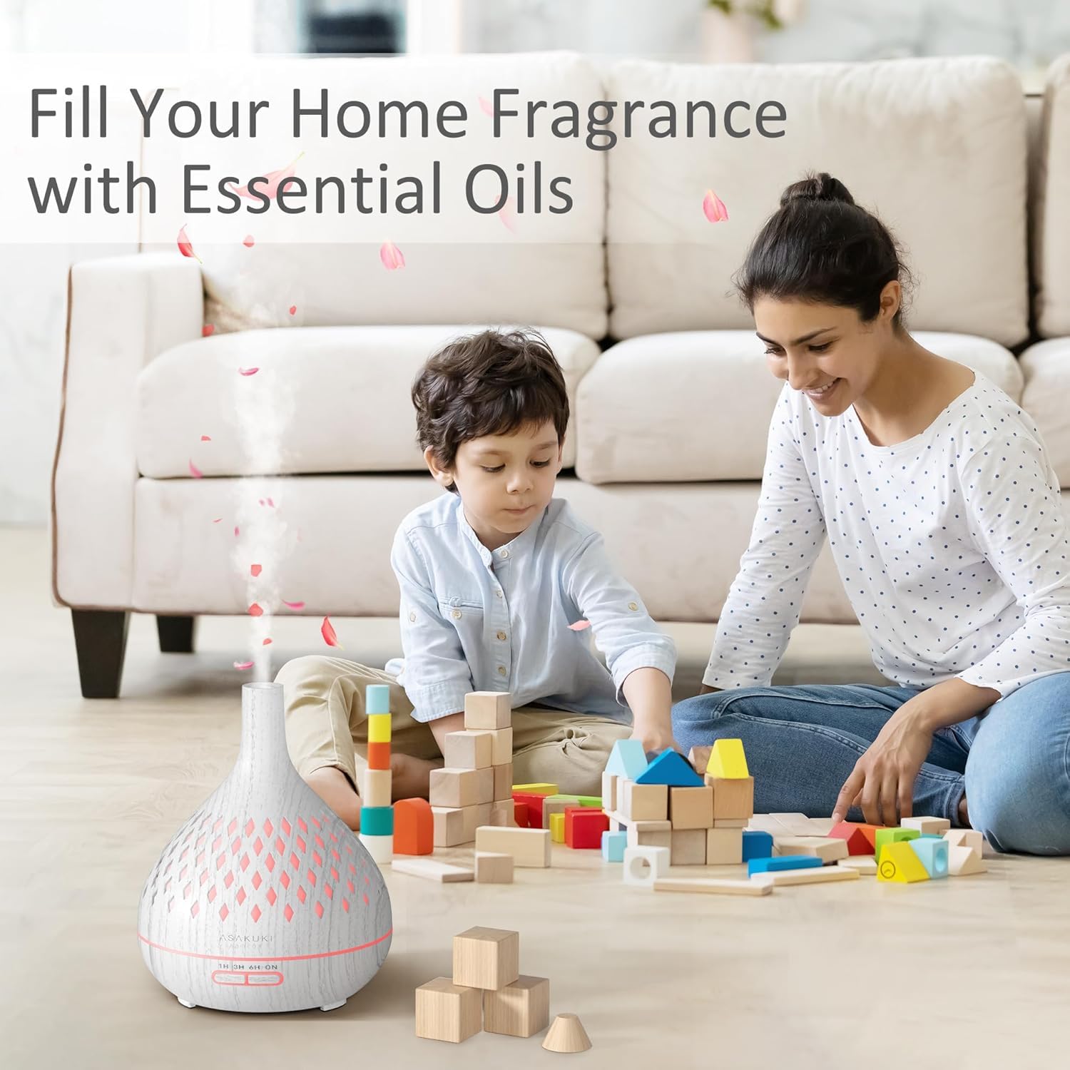 ASAKUKI Essential Oil Diffuser 400ML Aromatherapy Humidifier with 7-Color Light, Small Home Diffuser and Perfect for Relaxation (White) - Image 6 thumbnail