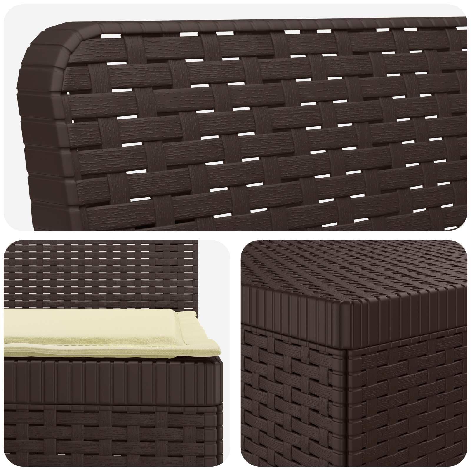 4-osobowa sofa ogrodowa z poduszkami, polipropylen, brązowa, wygląd rattanu, odporna na warunki atmosferyczne, modułowa, możliwość rozszerzenia, na taras, balkon, do relaksu i relaksu na