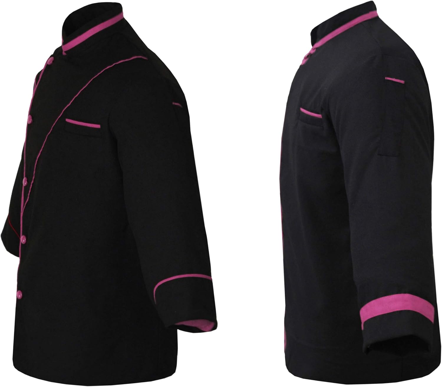 Soft & Comfort Men Black Chef Jacket Pink Strip Pack of 2 (Size-M)