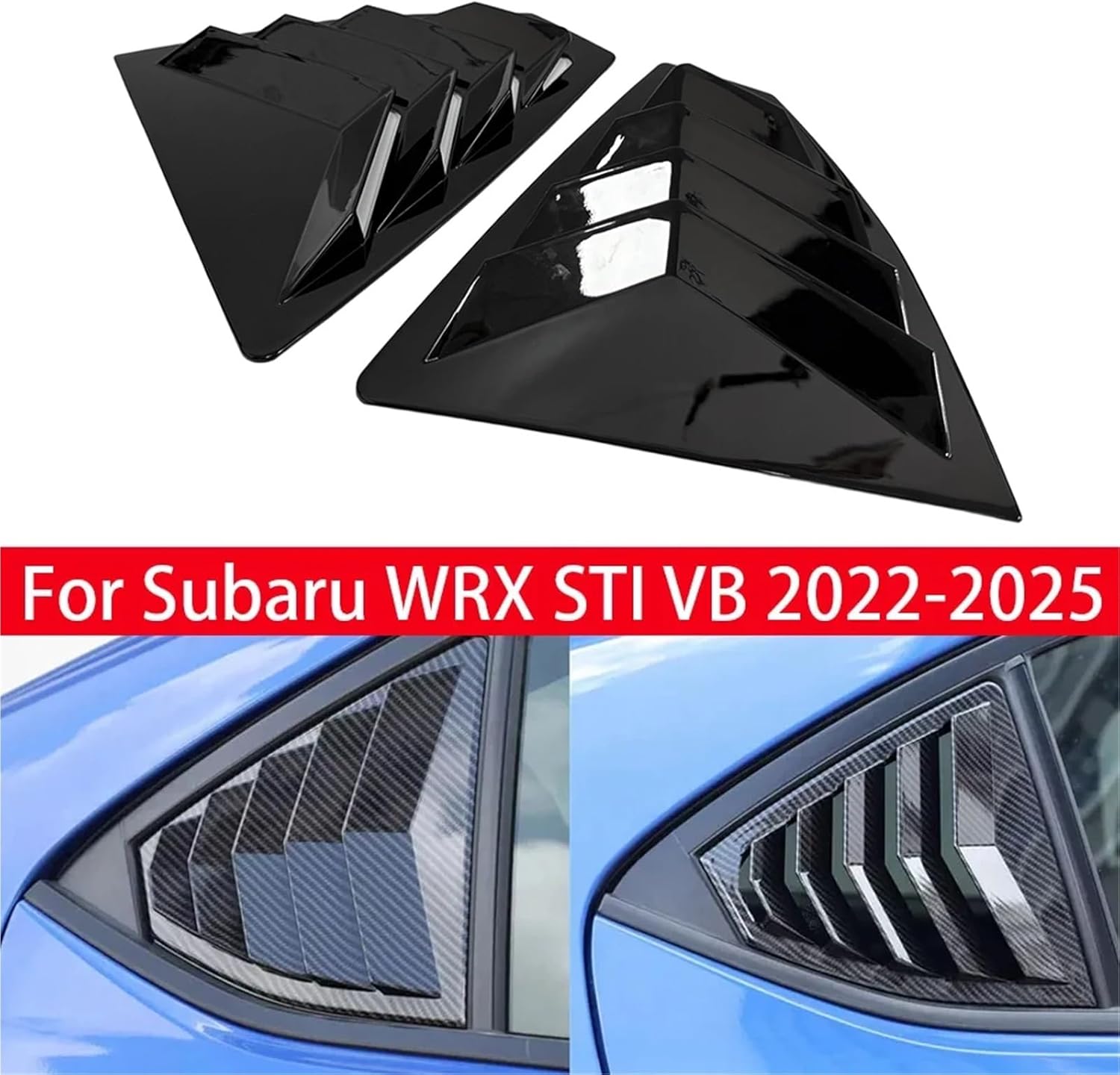 for Subaru WRX STI VB 2022-2025 Car Rear Louver Window Side Shutter Cover Trim Sticker Vent Scoop ABS Carbon Fiber Accessories(Gloss Black)