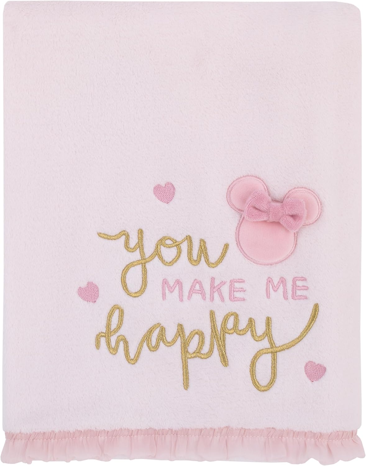 Disney Minnie Mouse My Happy Place Baby Blanket – Super Soft Plush Appliqued Throw 30 x 40 Inch, Cozy Infant Stroller Travel Blanket for Girls