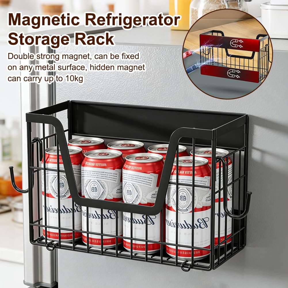 FARYODI Panier à Fruits Magnétique, Support de Cuisine, Support Magnétique pour Réfrigérateur Solide Support Latéral et Organiseur, Support de Rangement pour Fruits, Légumes et Ustensiles, pour
