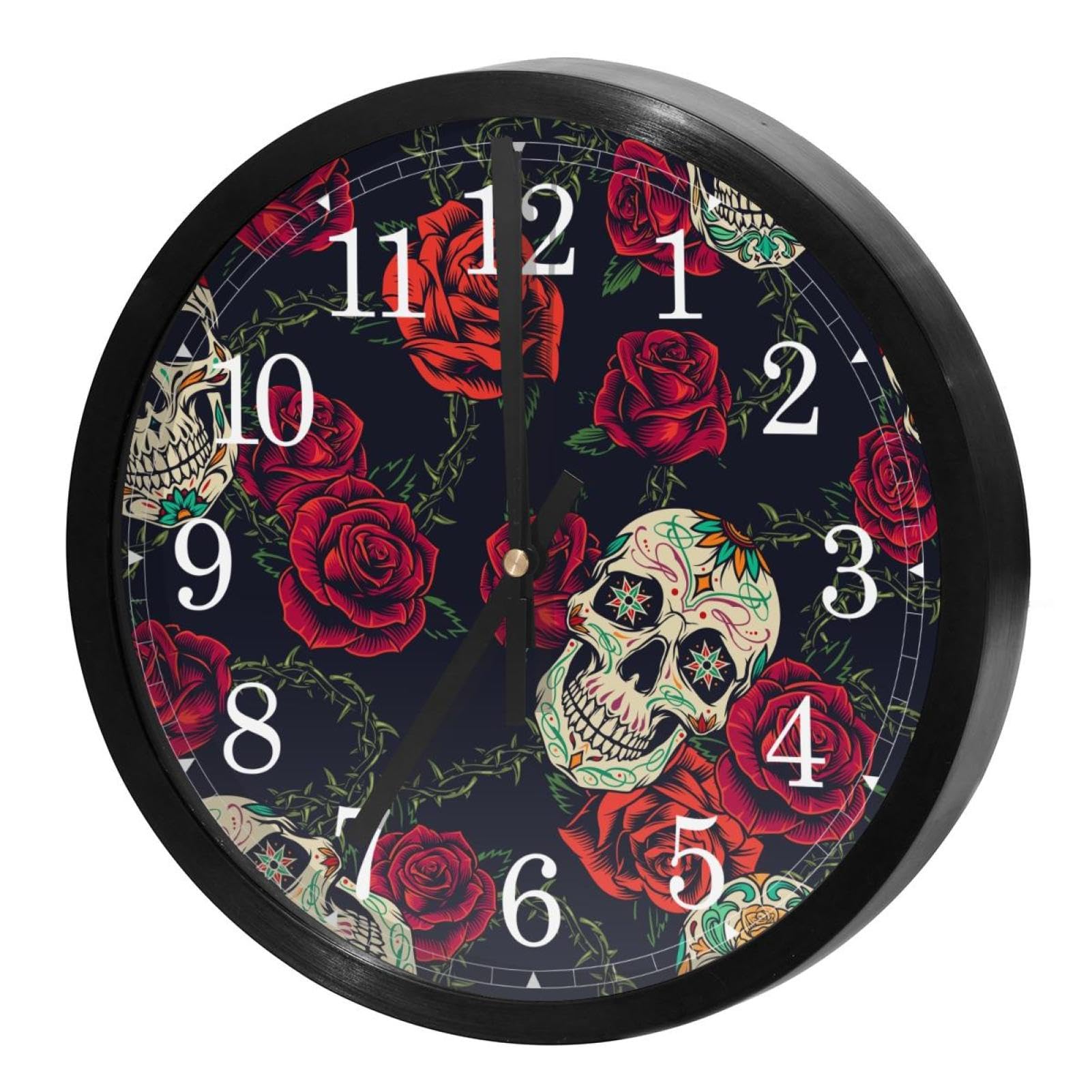 Horloge murale silencieuse à quartz motif crâne en sucre pour maison