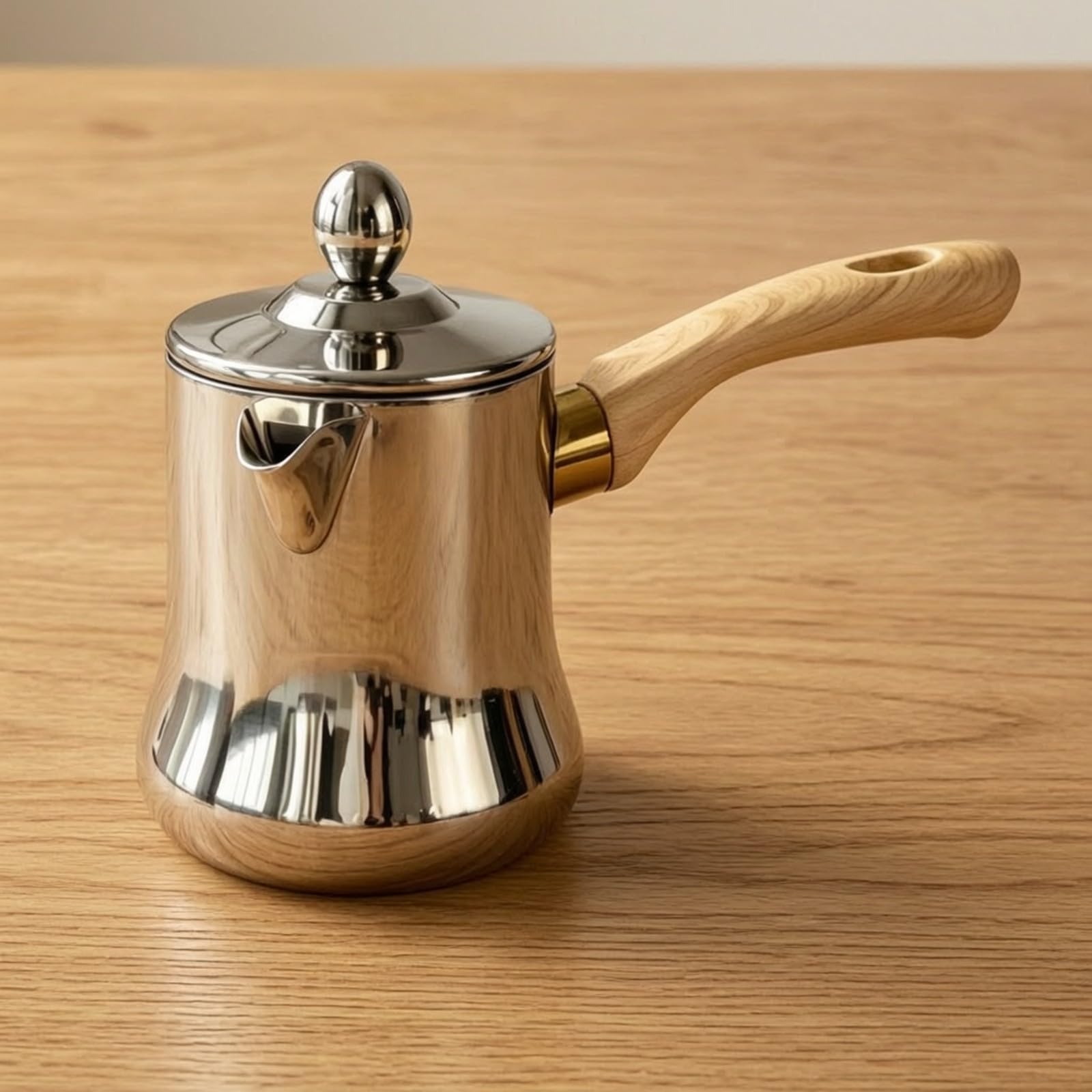 Gralara 3 Stück Latte-Art-Kanne mit Holzmaserungsgriff tropffrei Milchkännchen mit Deckel Ausgießgefäß aus für Kaffeeliebhaber