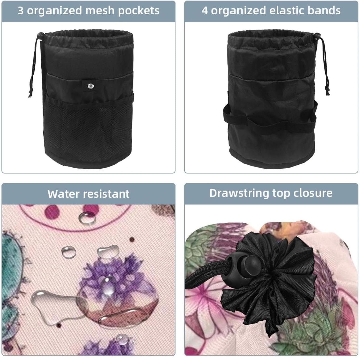 2PCS Colorful Cactus-18 Travel Cosmetic Bag Makeup Organizer: Stylish Bathroom Cases with Drawstring, Cylindrical & Small Toiletry Bag image 3