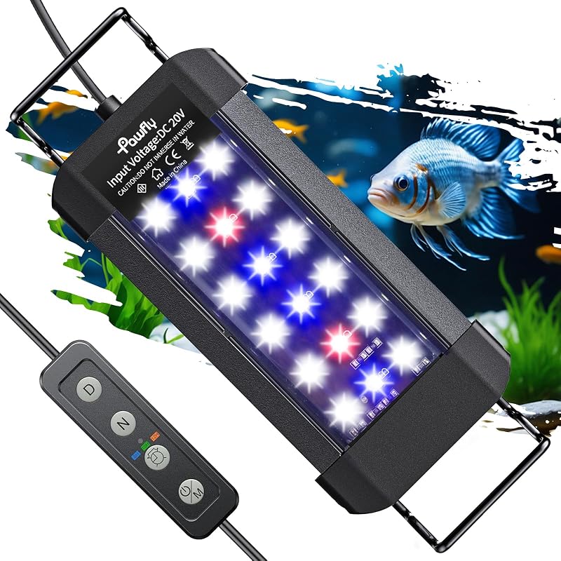 Luminária LED para Aquário Pawfly 6 W com Espectro Completo, Brilho Ajustável e Temporizador — 15,24 a 25,4 cm