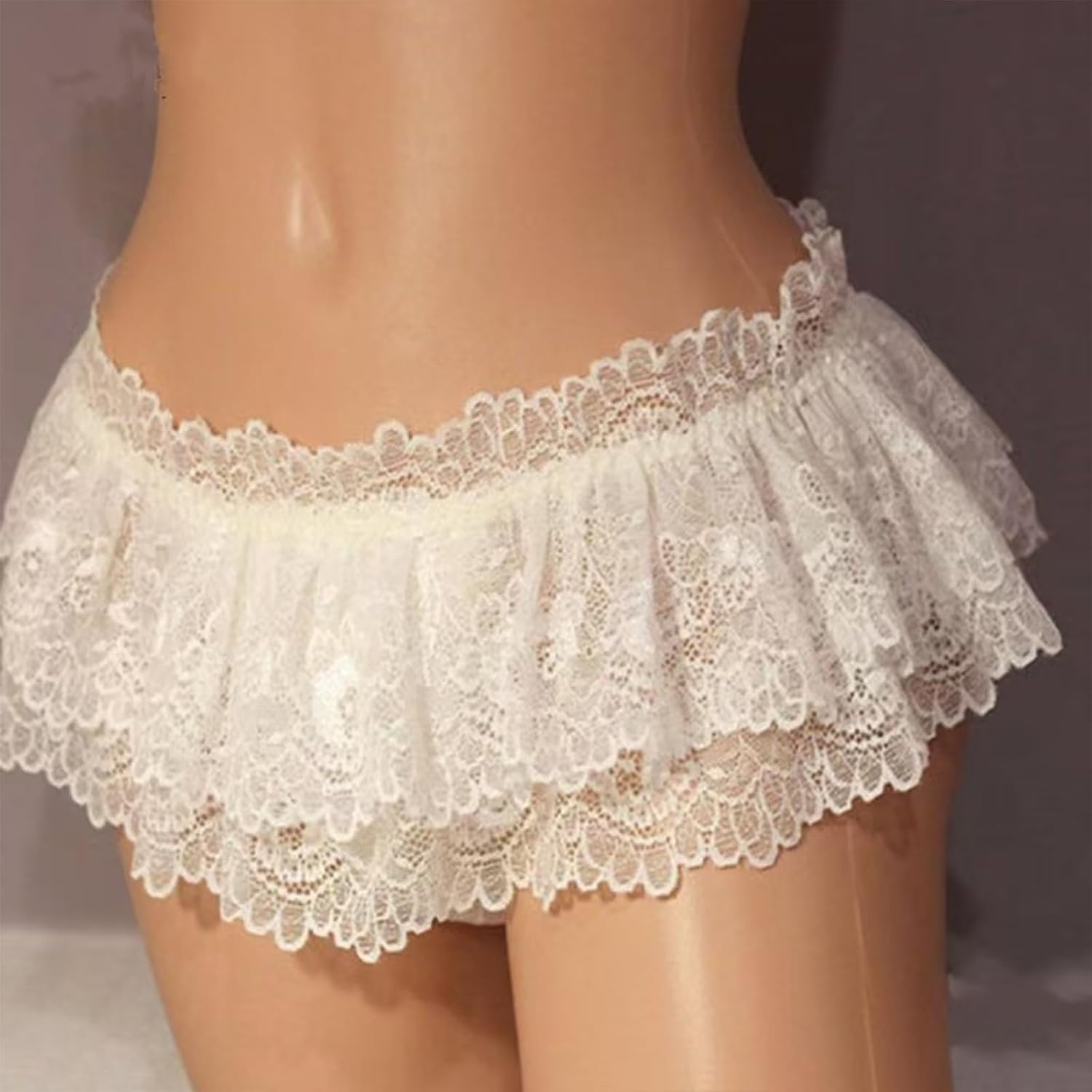 Sissy Lace Men Ruffled Panties Thongs Mini Skirt Thongs Lingerie