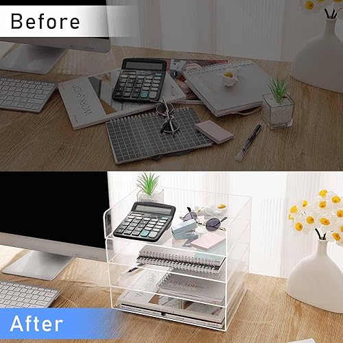 Miniatura 3 de Bandeja organizadora de papel, organizadores y accesorios de escritorio de acrílico transparente, organización de suministros de oficina, soporte de
