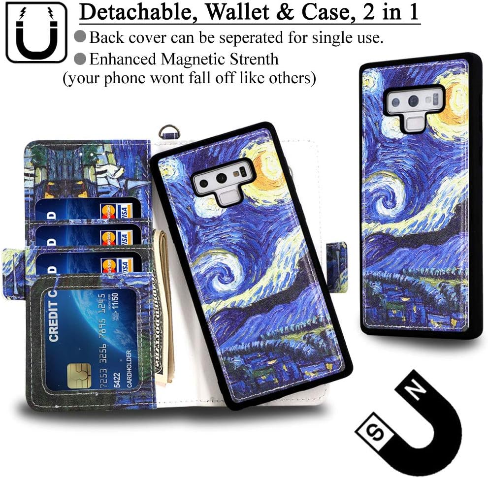 Mefon Galaxy Note 9 Wallet Case Leather Detachable, Durable Slim, Enhanced Magnetic Closure, with Wrist Strap, Card Slot, Kickstand, Luxury Flip Folio Cases for Samsung Galaxy Note9 6.4 (Starry Night)