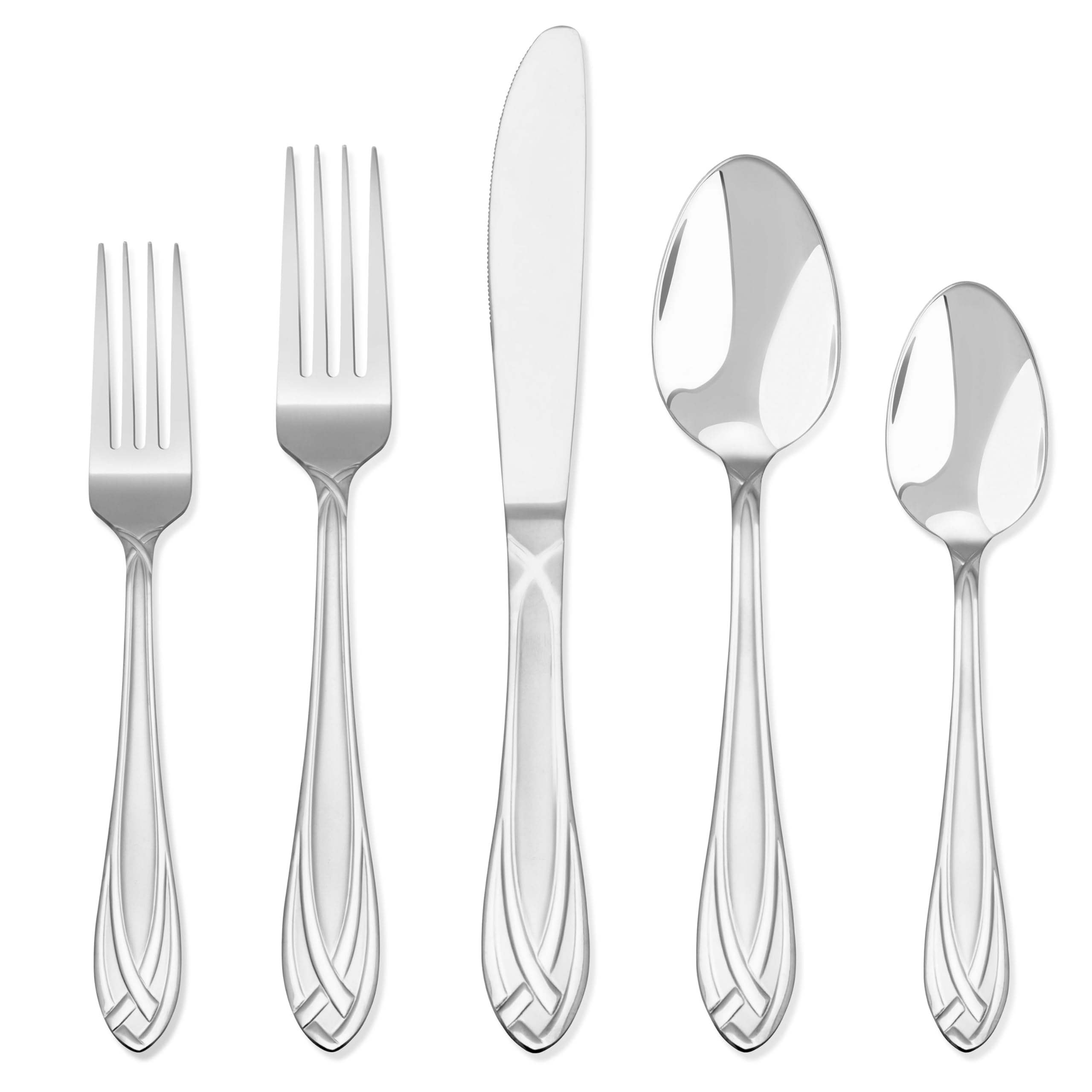 Hampton Signature – Lace Frosted – 54 Piece Flatware Set with In Drawer Wood Storage Caddy, Service for 8