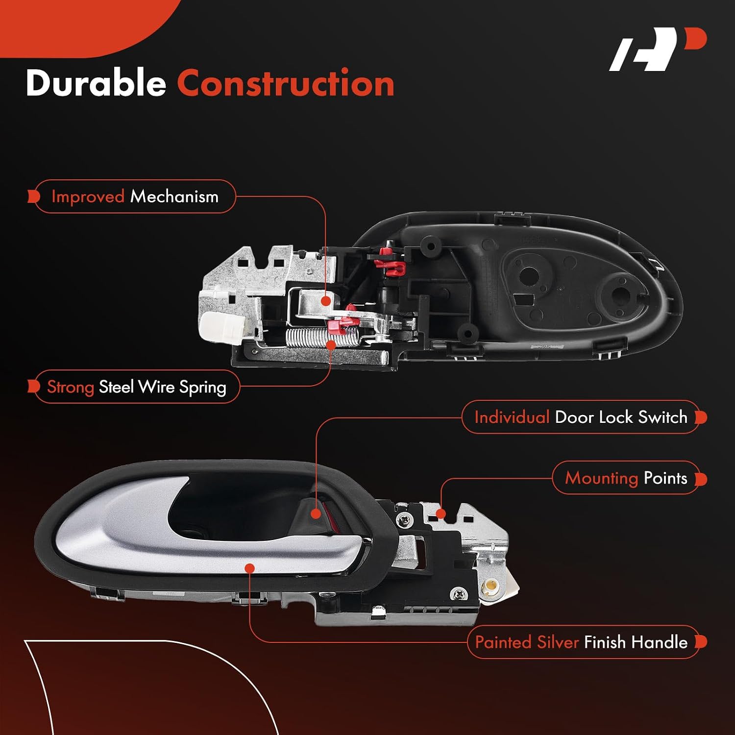 A-Premium Front Left Driver Side Interior Door Handle Compatible with Honda Civic 2006 2007 2008 2009 EX GX LX Si Sedan, for Models Built in U.S.A., Black Housing with Painted Silver Lever