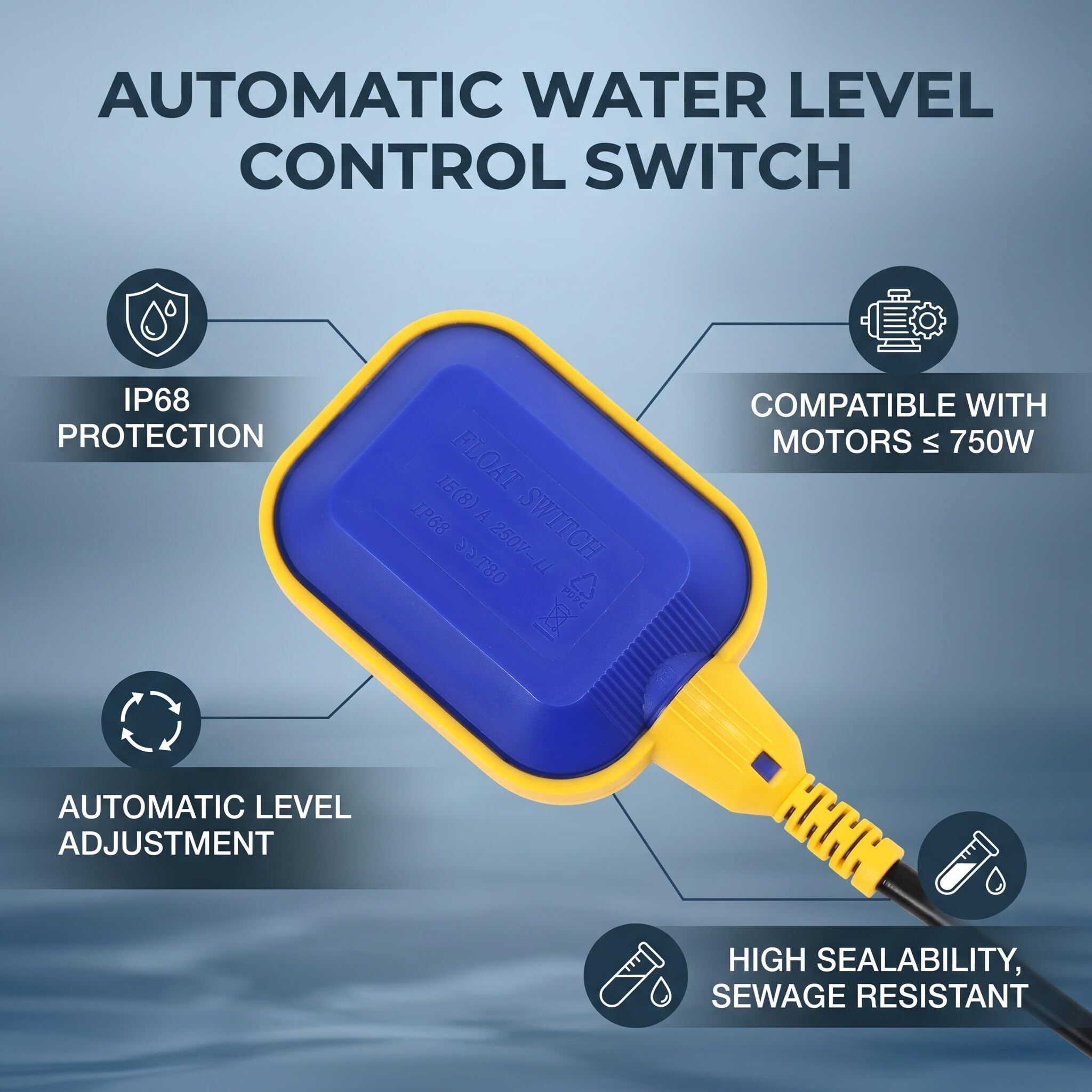 Interruttore A Galleggiante, 5 metri Cavo Regolatore Di Livello Dell'acqua Interruttore A Galleggiante Rettangolare 250V 15 (8) A
