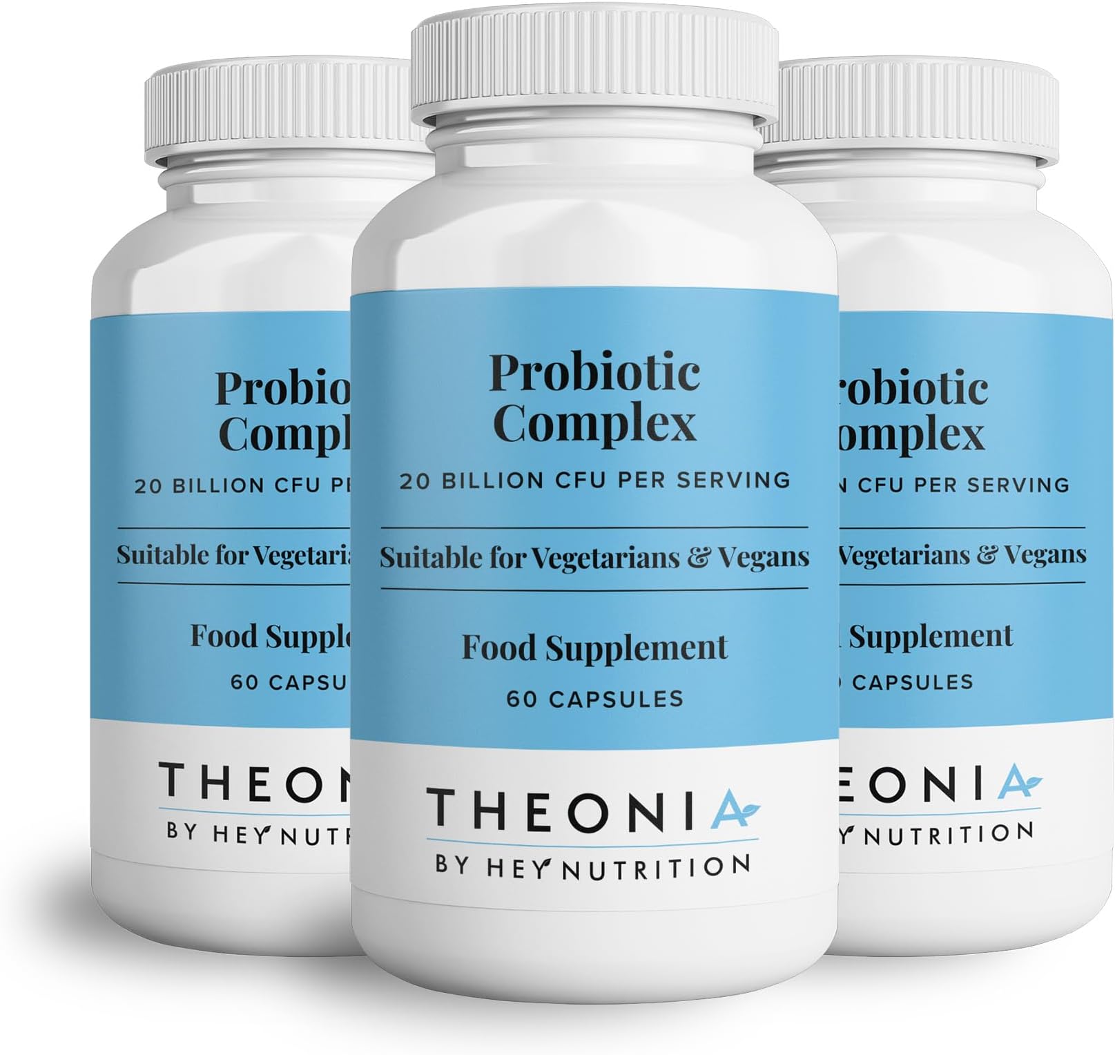 Theonia Probiotic Complex Supplement - 20 Billion CFU - Suitable for Vegetarians & Vegans - Supports Gut & Skin Health, Improves Immune Response - UK Manufactured - 3 Pack - 180 Vegan Capsules