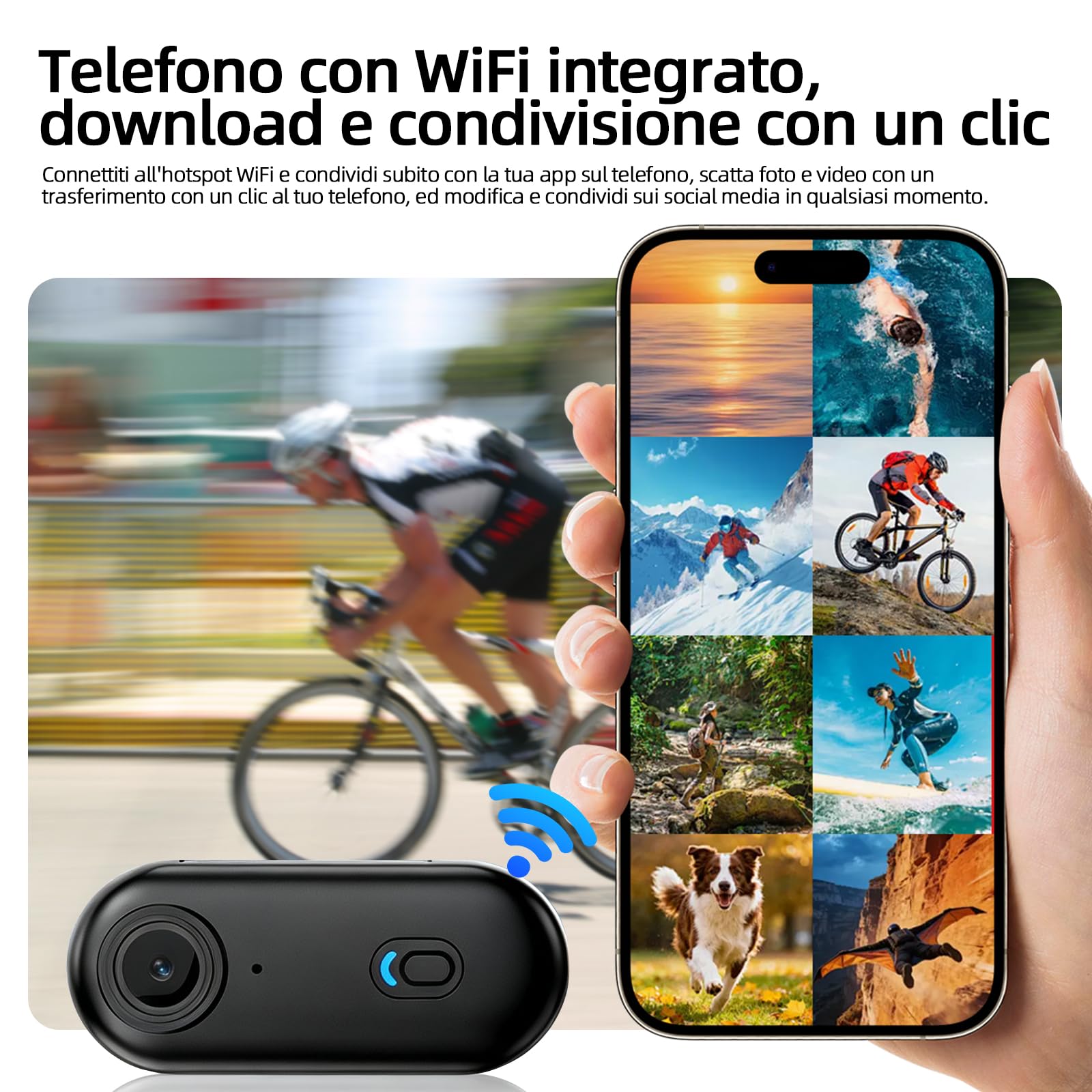 Fotocamera portatile di vlogging 1080p, fotocamera d'azione POV a 360 °, Cam sportiva impermeabile con stabilizzazione dell'immagine per vlogging ciclismo Sport di viaggio