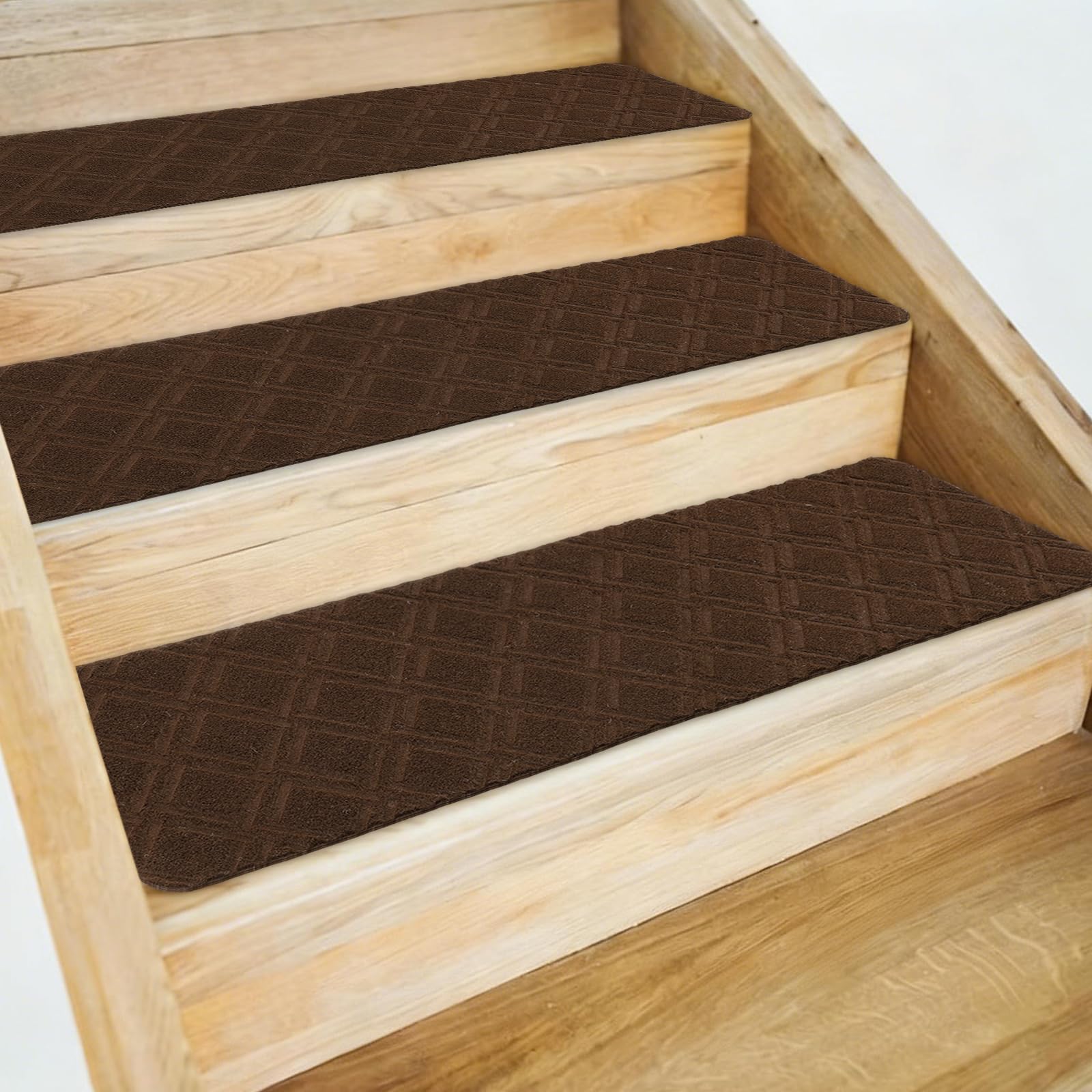 sourcing map 15pcs Non Slip Stair Treads for Wooden Steps, 8" x 30" Washable Reusable Anti Slip Stairs Carpet Treads for Elders, Diamond Black
