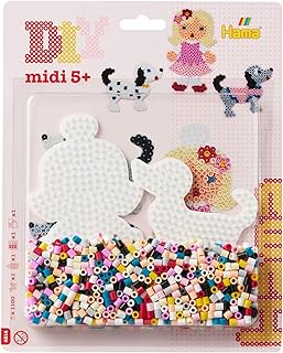 Hama Perlen 4214 Dog and Doll, Blister Pack of Approx. 1,100 midi Beads, 2 peg Plates, Ironing Paper and Instructions (English Language not Guaranteed), for Children Aged 5 and Over, Multicoloured