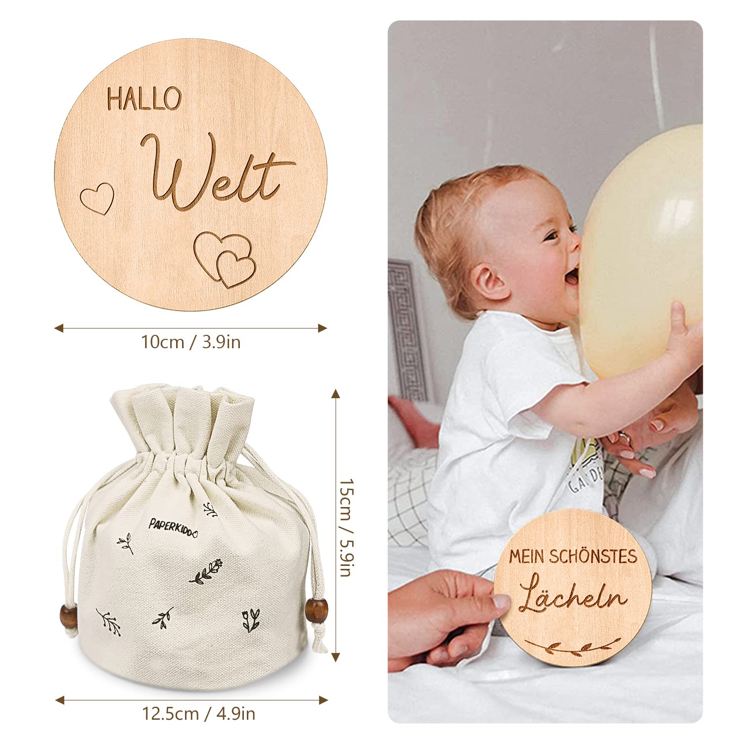 PaperKiddo Baby Milestone Cards, 30 Designs, 15 Pieces Wooden Milestone Card Set During Pregnancy - Image 3