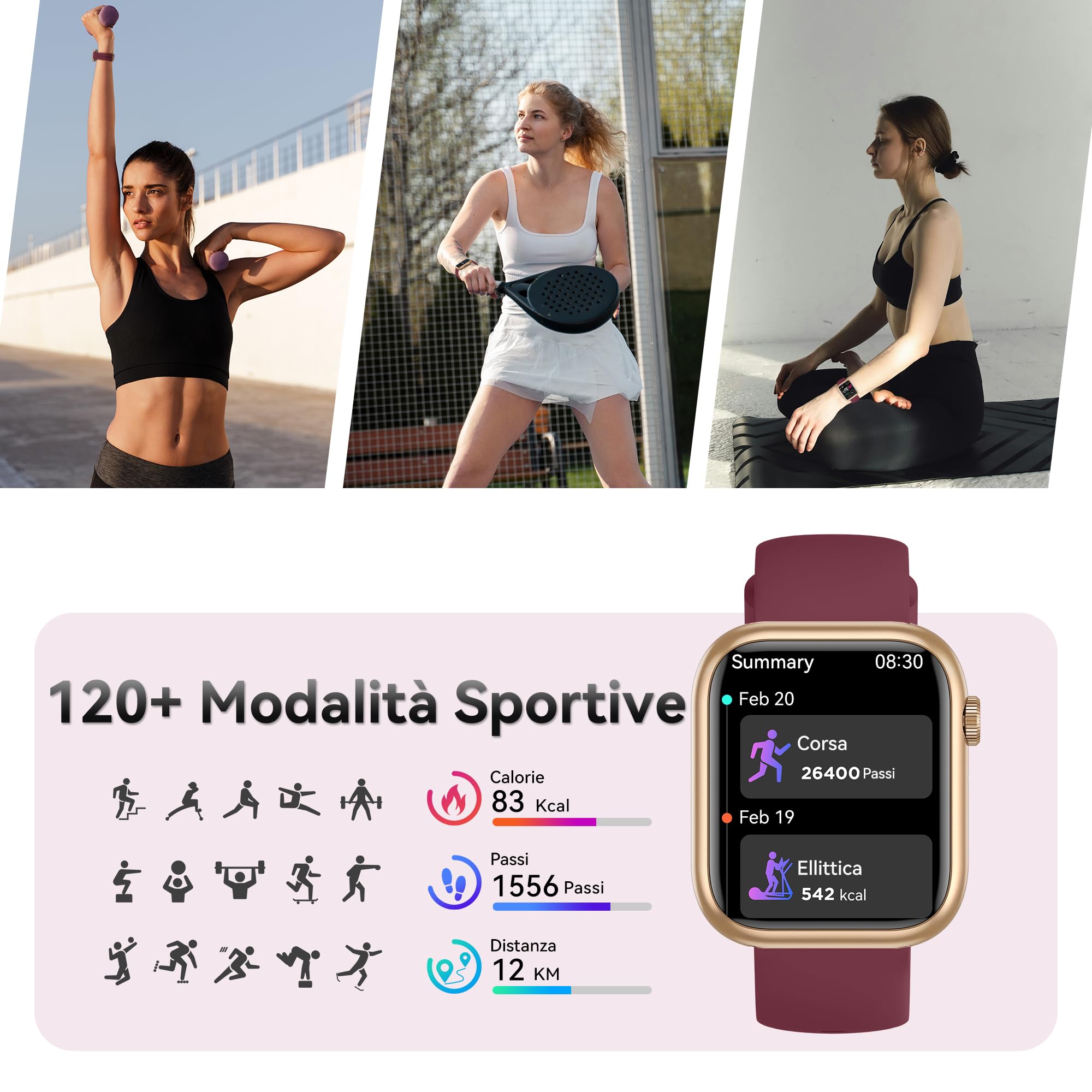 Smartwatch Uomo Donna, 1.83'' Orologio Smartwatch con Chiamata Bluetooth,Pressione Sanguigna/Cardiofrequenzimetro/Sonno,Contapassi,120+ Modalità Sportive, Impermeabile IP68 Smart Watch per Android&iOS