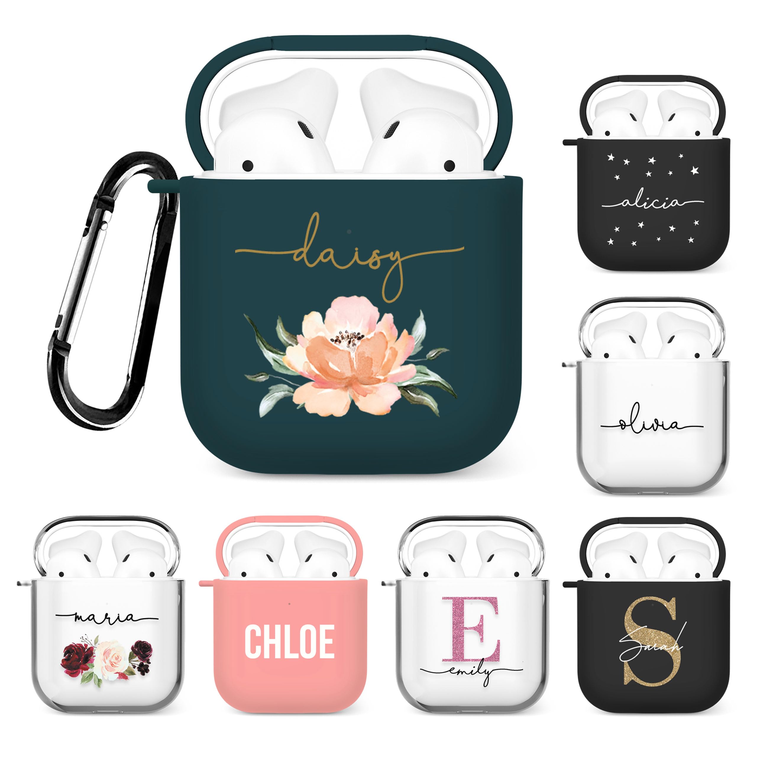 Tirita Personalised Custom Case Compatible with Apple AirPods 4th gen, Support Wireless Charging, with Carabiner, Front LED Visible [08- Rose Gold Monogram] — view 13