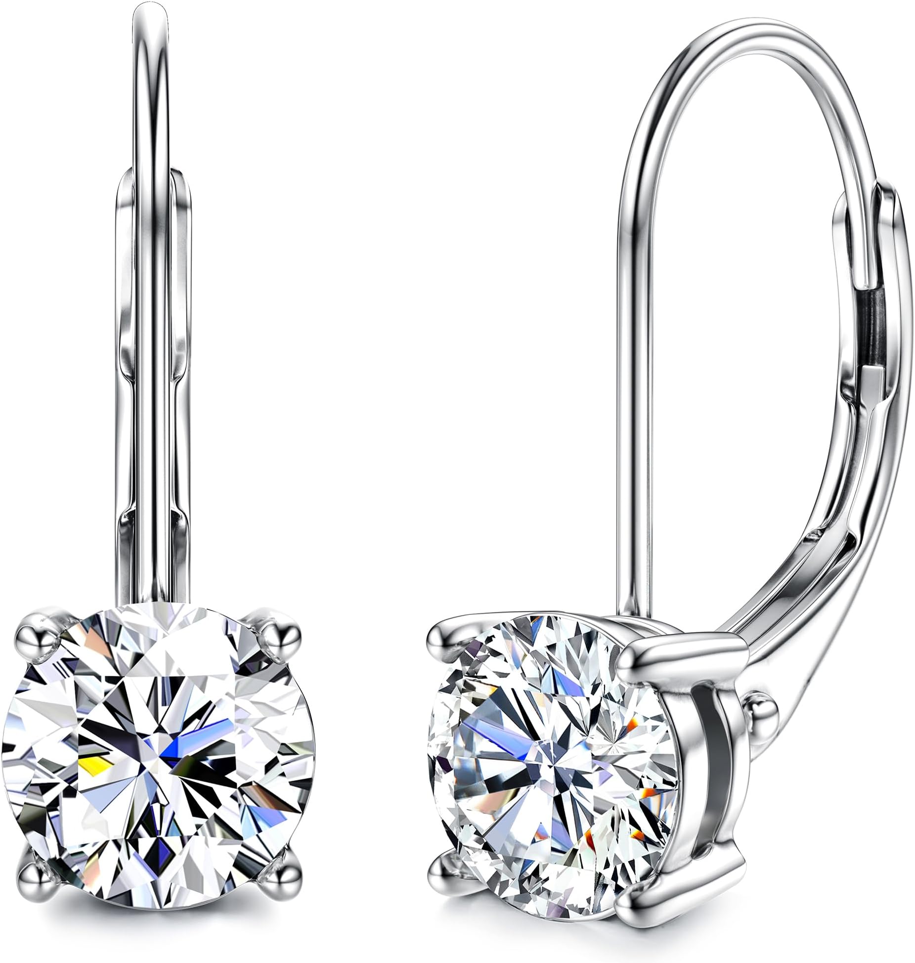 Moissanite Earrings,1.0ct-2.0ct D Color Brilliant Round Cut Lab Created Diamond Earrings 18K White Gold Sterling Silver Dangle Earrings Moissanite Leverback Drop Earrings