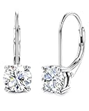 Moissanite Earrings,1.0ct-2.0ct D Color Brilliant Round Cut Earring 18K White Gold Plated Sterling Silver Dangle Earrings Moissanite Leverback Drop Earring s