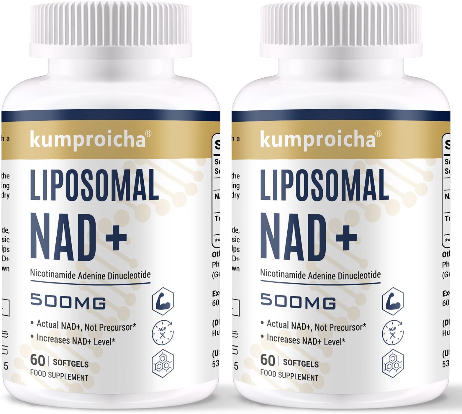 Liposomal NAD+ 500mg with TMG 250mg Softgels, Actual NAD+ Supplement for Cellular Repair & Energy Metabolism (60 Count (Pack of 2))