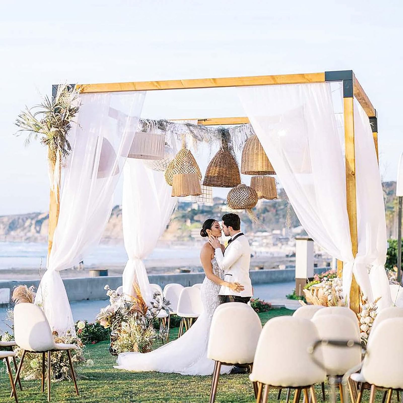 HUHJYUGE Voilage Arche Mariage Tenture Mariage Translucide Tulle Mariage Decoration Voilage Mariage Tenture Arche Mariage, pour Déco Fête Cérémonie Rideaux Salon (1 75x550cm)