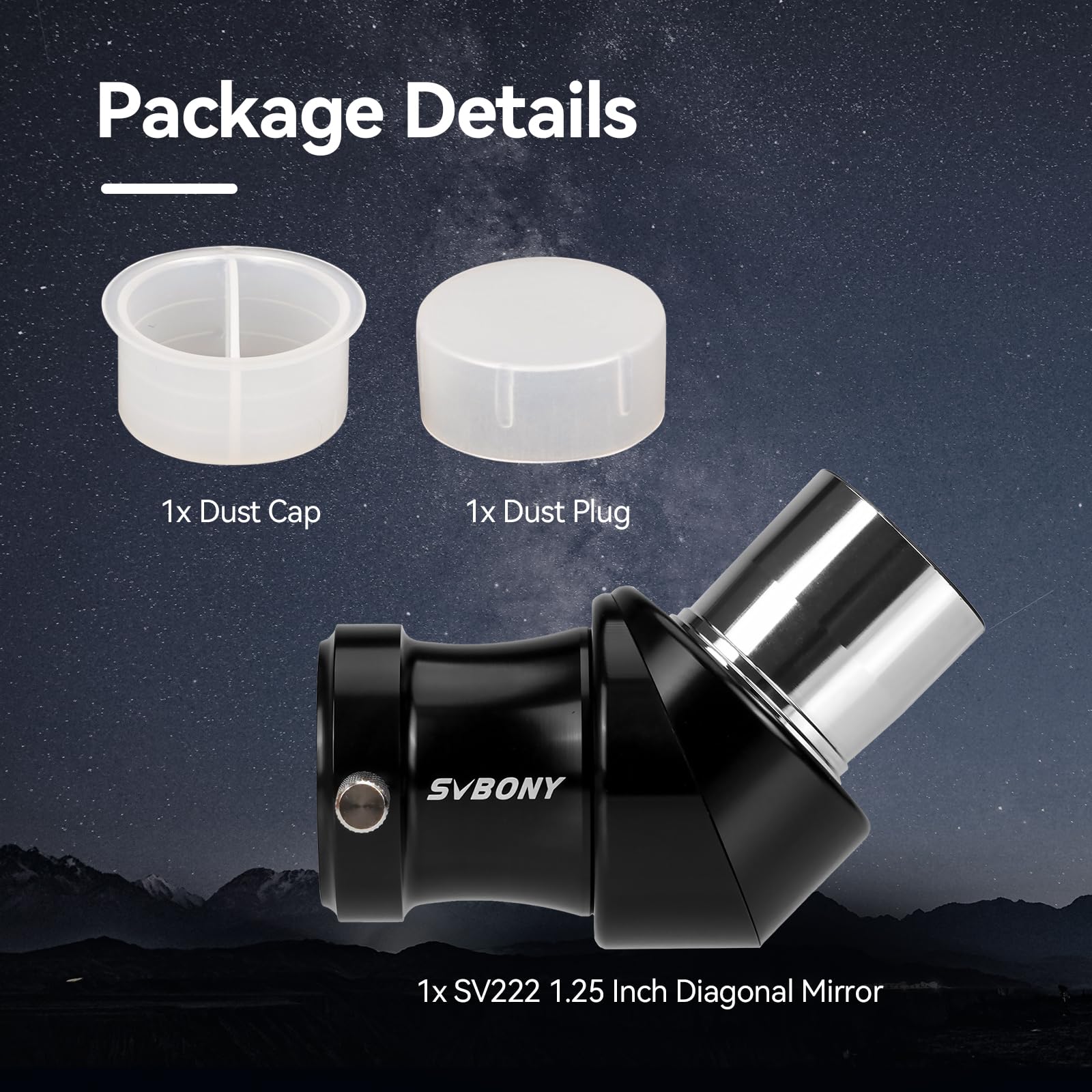 Svbony SV222 Adaptateur Diagonal, 1.25" Miroir Zénith 45° Prisme Diagonal Métallique avec Anneau de Pressage en Laiton Accessoires de Télescope pour Observations Astronomiques