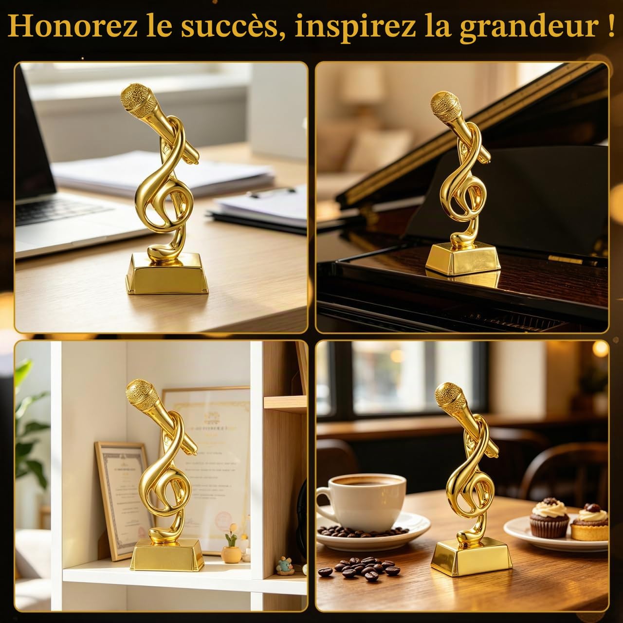 Sosoport Trophée du Microphone De Bureau pour Enfants Trophée Décoratif en Forme De Micro Récompense pour Concours De Chant Classe Et Chambre 7.87 X 2.95 X 1.57 Pouces