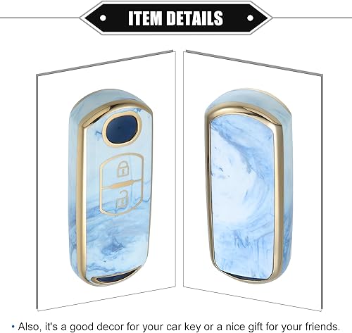 Miniatura 5 de Funda para llavero compatible con Mazda CX-3 CX-4, patrón de porcelana de 2 botones, a la moda, suave, TPU azul, control remoto, sin llave, funda de