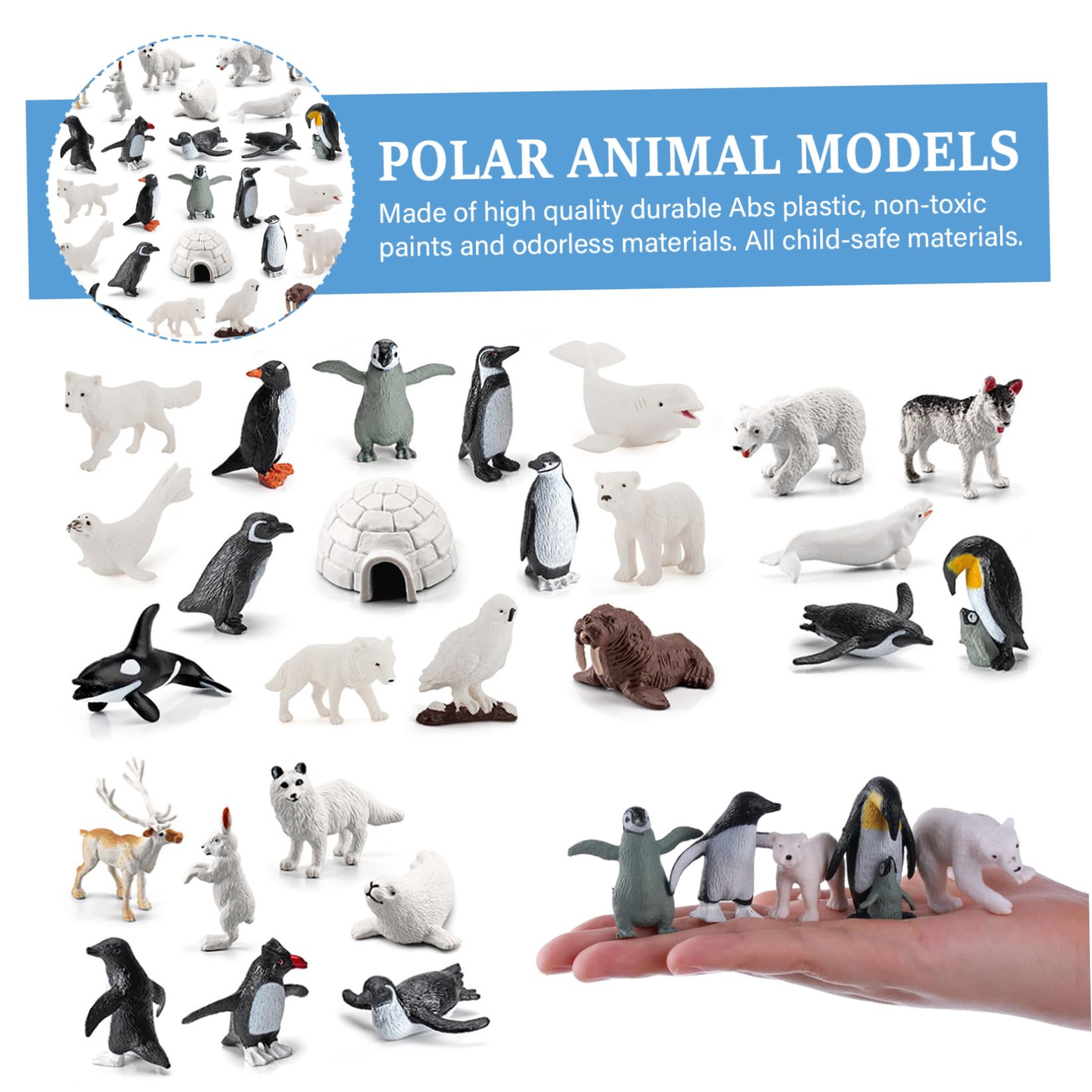 26 pz/Set Figurine di Animali polari per Bambini, Figurine realistiche di Animali polari in plastica, Giocattoli di Piccoli per Bambini, educazione precoce, Figure di Topper Cupcake