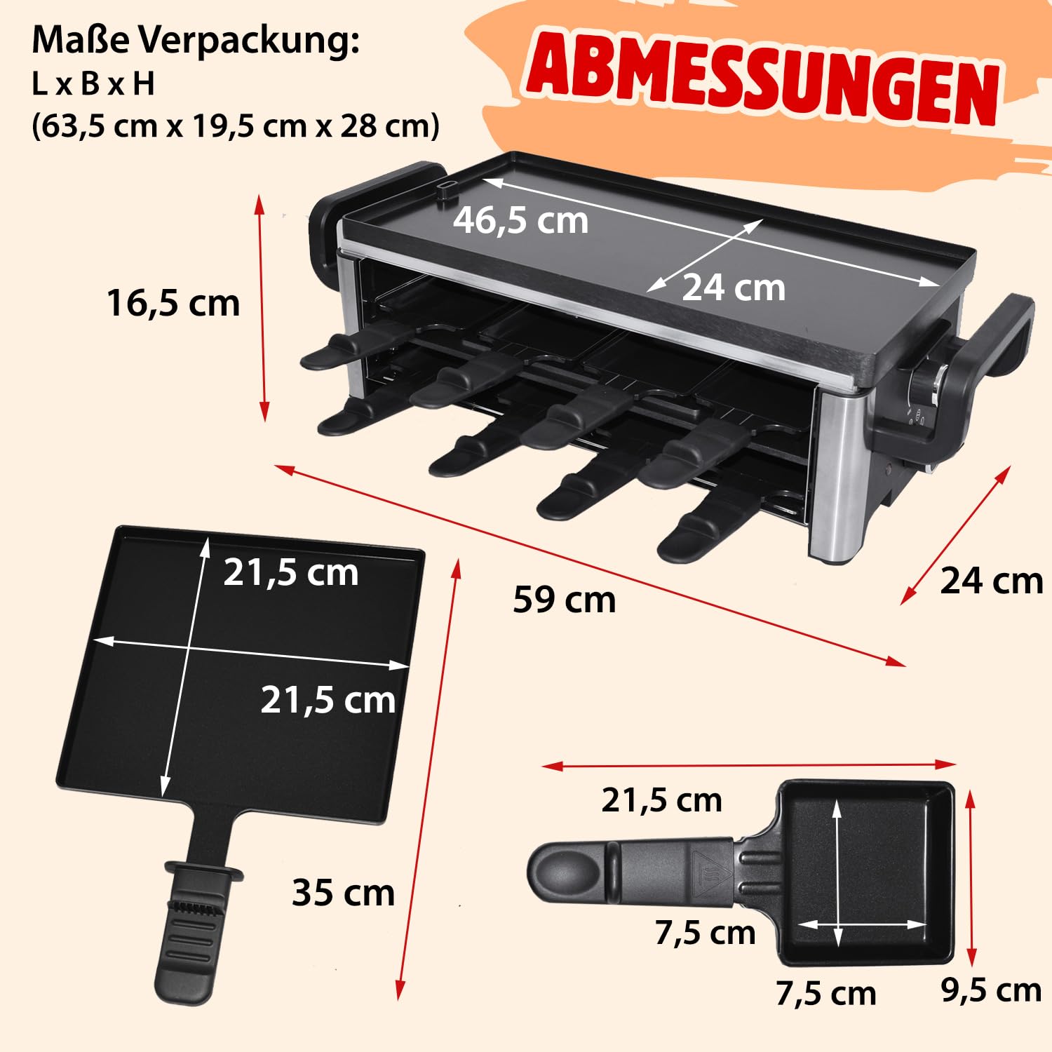 Syntrox 16 Personen Raclette | Tischgrill | Pizzagrill | Pfännchen | emailliert, für große Gruppen, Robust und langlebig, Edelstahl, Schwarze Optik
