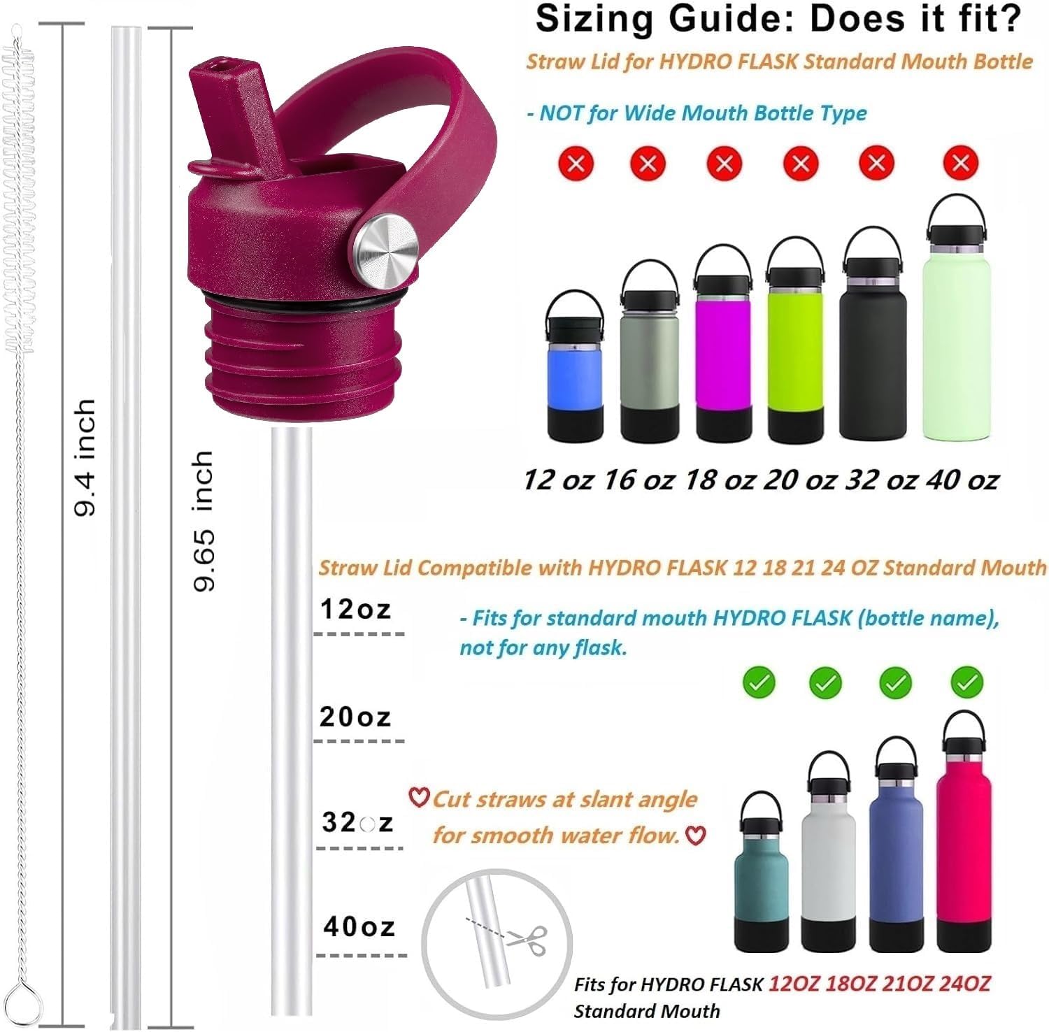 Straw Lid for Hydroflask, Lids with Straw for Hydro Flask 18 21 24 oz Standard Mouth, Replacement Sport Cap for HydroFlask Top Lid with Flexible Handle, Sport Water Bottle Cap Accessories - Image 3