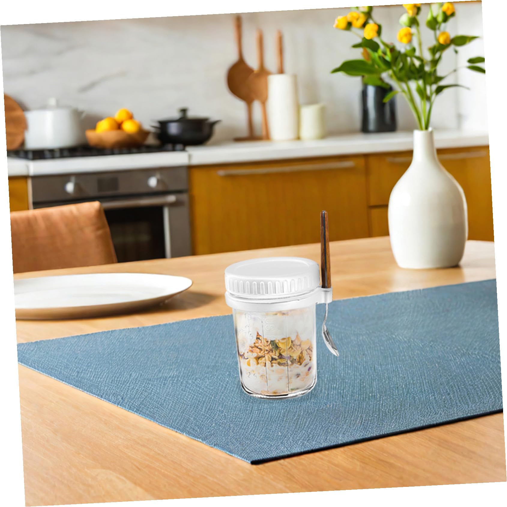 Ipetboom 4 Pièces Bocaux Verre pour Overnight Oats Lot de Pots Hermétiques avec Cuillères Réutilisables pour Yaourt Salades et Stockage Alimentaire Contenants Étanches pour Préparation de