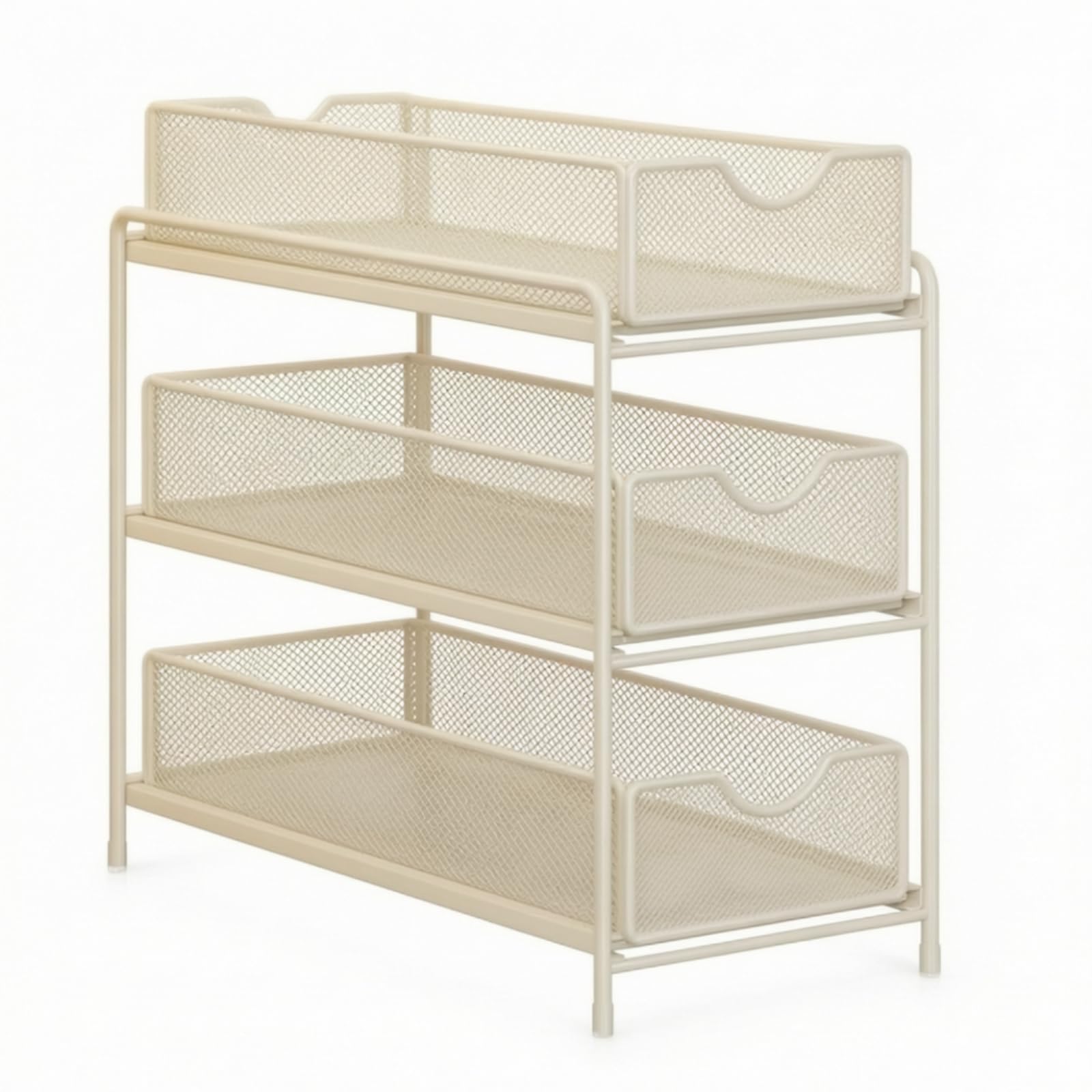 Scaffale Sottolavello con Cestini Salvaspazio Scaffale sotto Lavabo con Cassetti Multiuso Organizer per Bagno, Bianco, Piccolo Tre Strati Profondo