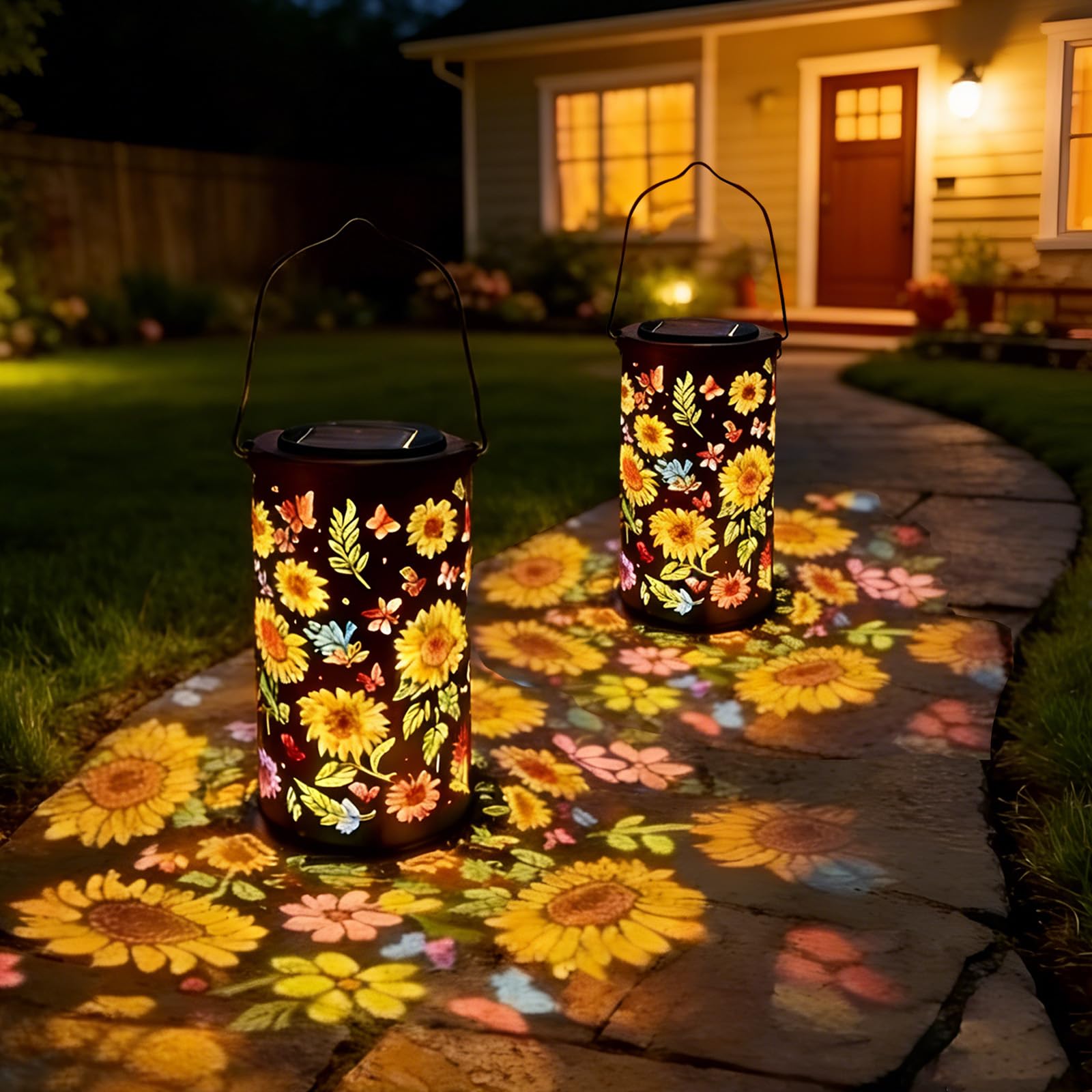 Colorful Sunflower Glow Solar Garden Lantern, Bunte Sonnenblumen Solarlampe, Wasserdichte Sunflower Solar Gartenleuchte, Solar Gartenleuchte mit Sonnenblumen-Leuchteffekt für Hof, Gartenwege (2 pcs)