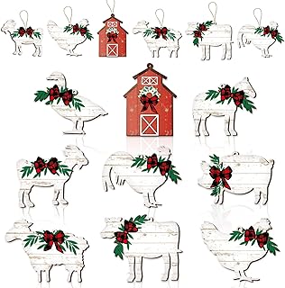 36 Pcs Farm Animals Christmas Ornaments - Wooden Cow Pig Farmhouse Holiday Decor for Tree Decoration and Crafts