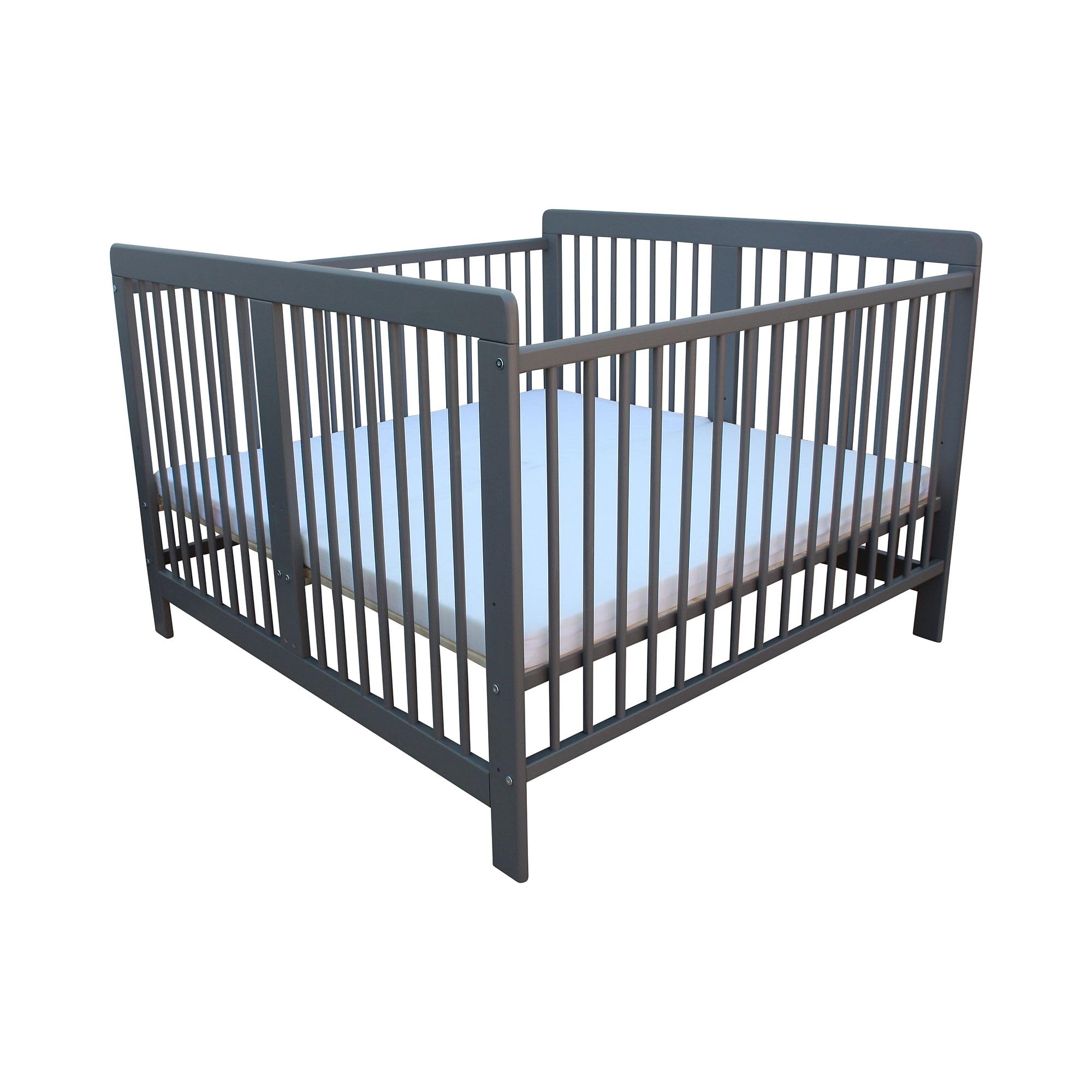 Kinderbett für Zwillinge Zwillingsbett Doppelbett 2in1 massiv grau mit 2 Matratzen 120x120cm und Trenngitter