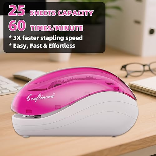 Vista 23 de Grapadora eléctrica, incluye 2000 grapas y 1 removedor de grapas, adecuada para el tamaño de la palma y alta comodidad, capacidad de 25 hojas, Negro