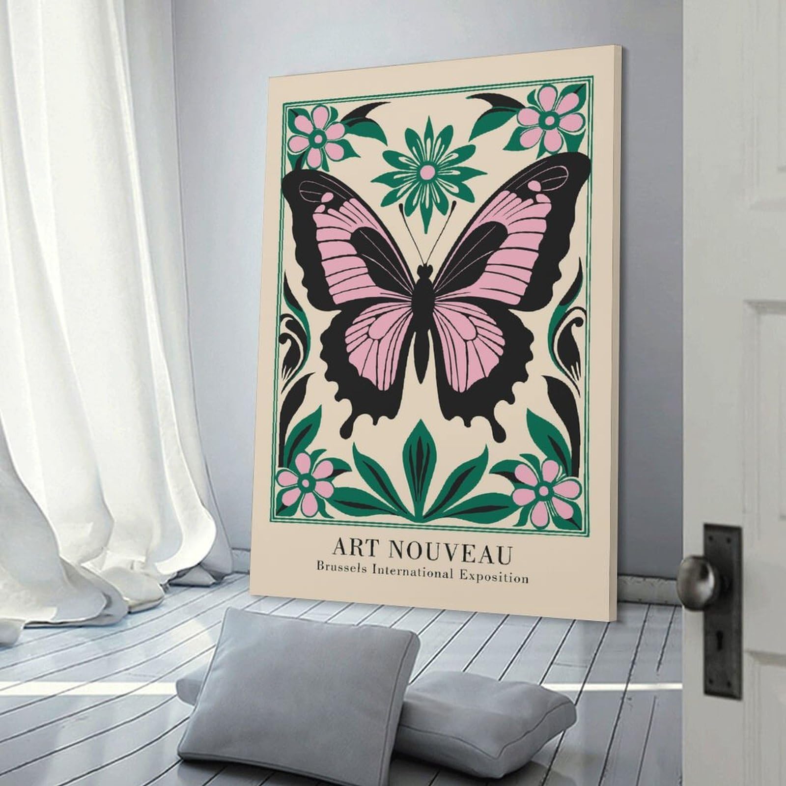 Junmoney Art Nouveau Butterfly Canvas Art Print, 20x30inch(50x75cm), for Small Homes, Bedrooms Or Open Spaces, Wall Decor with Flexible Room Appeal