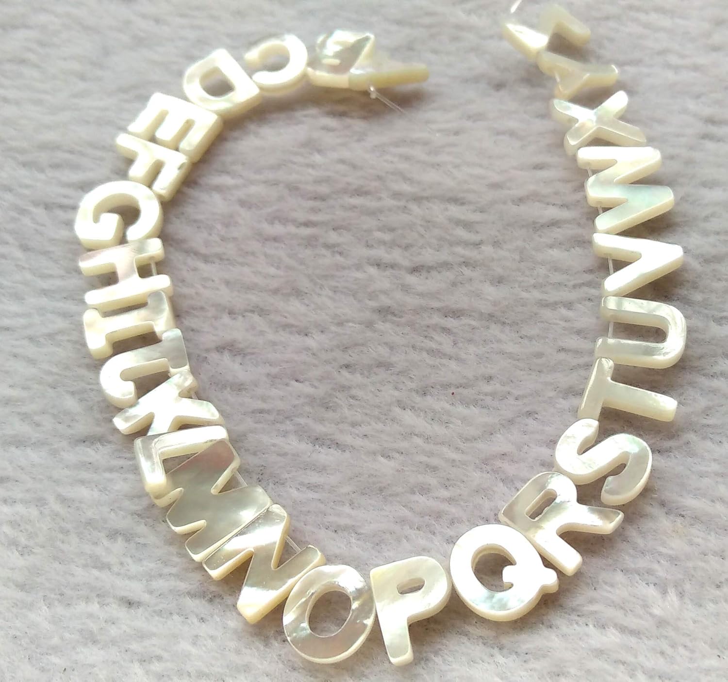 Drilled-26pcs Genuine Pearl Shell Jewelry -Handmade Carved White Mother of Pearl Shell Alphabet Letter Beads for Earrings Pendant 7x10mm