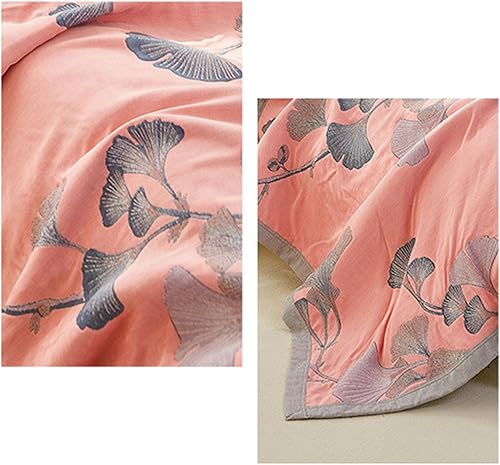 Miniatura 3 de Ginkgo - Colcha de jacquard de algodón suave, ligera, reversible, para otoño y verano, con patrón de hojas de ginkgo para decoración de cama (A, 59