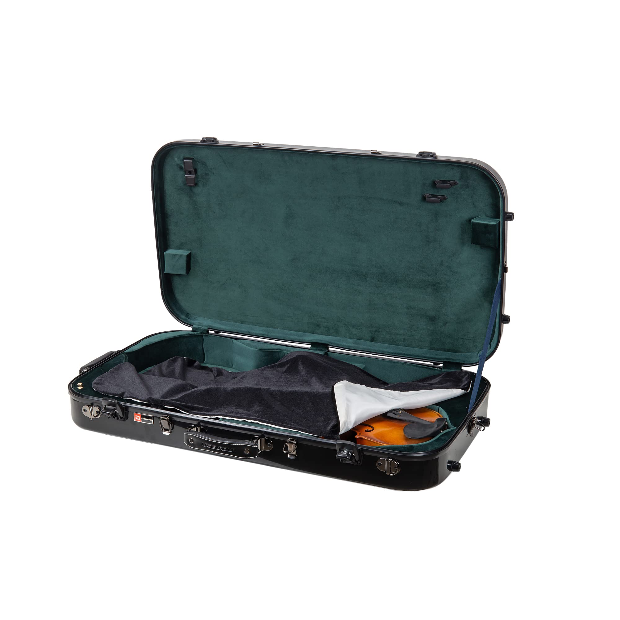 Crossrock Rectangular Fibreglass Double Case for Mandolin & 4/4 Violin | Gloss Black Shell, TSA Lock, Backpack Straps, Accessory Compartments – Universal Fit -Black (CRF2020MVBK)