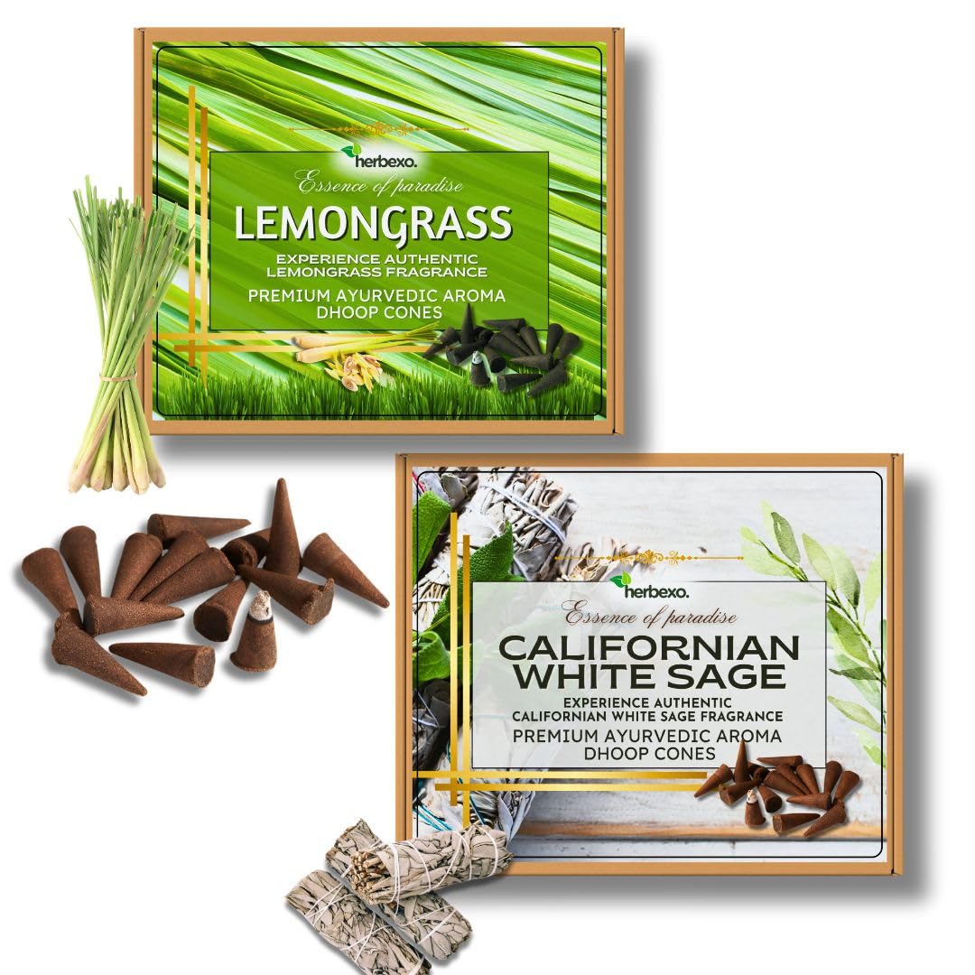 HERBEXO DHOOP Brown Lemongrass White Sage Ayurvedic Dhool Cones Natural Home Fragrance-image-5